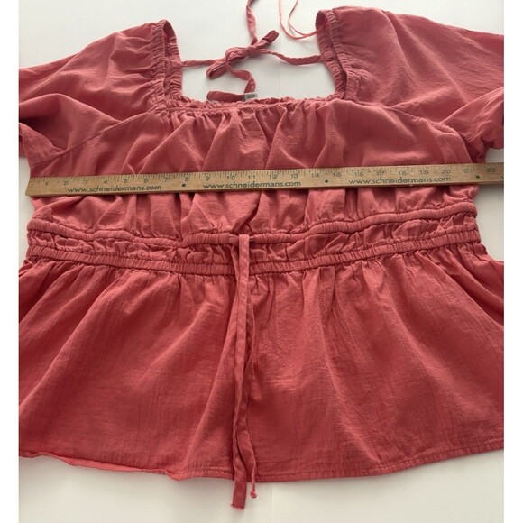 Ava and Viv Top Size 1X Coral Milkmaid Babydoll Cottagecore Boho Adj Waist - Picture 11 of 16